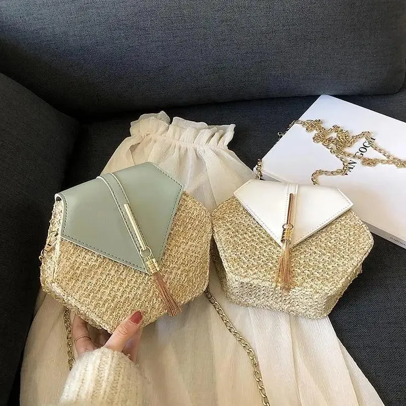 New Famous Mulit Style Straw leather Handba For Women And Girls  New Fashion Summer Bag Handmade Woven Beach Circle Shoulder Bag