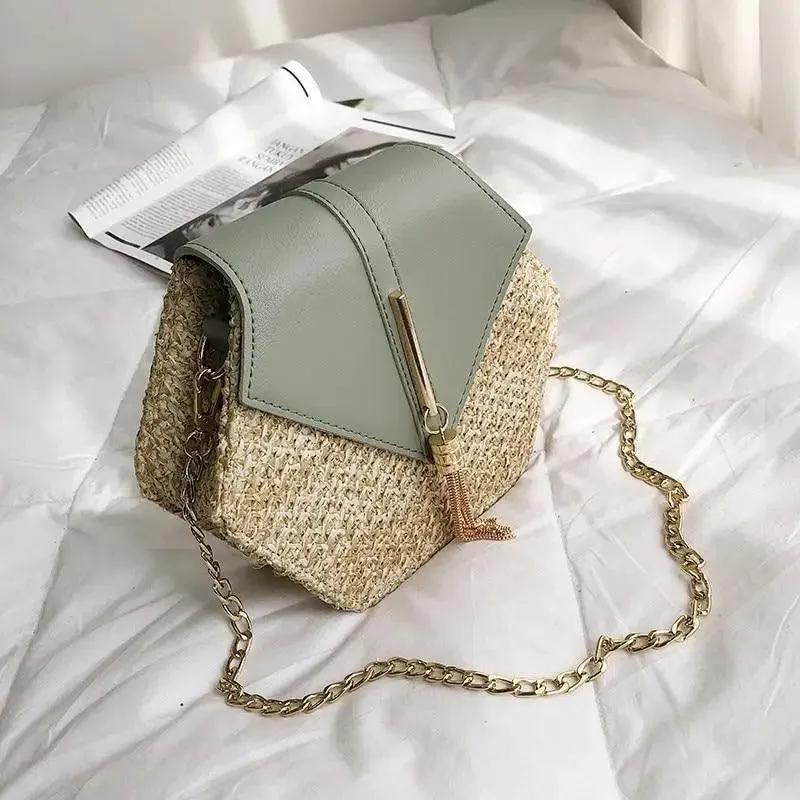 New Famous Mulit Style Straw leather Handba For Women And Girls  New Fashion Summer Bag Handmade Woven Beach Circle Shoulder Bag