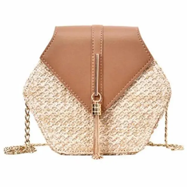 New Famous Mulit Style Straw leather Handba For Women And Girls  New Fashion Summer Bag Handmade Woven Beach Circle Shoulder Bag
