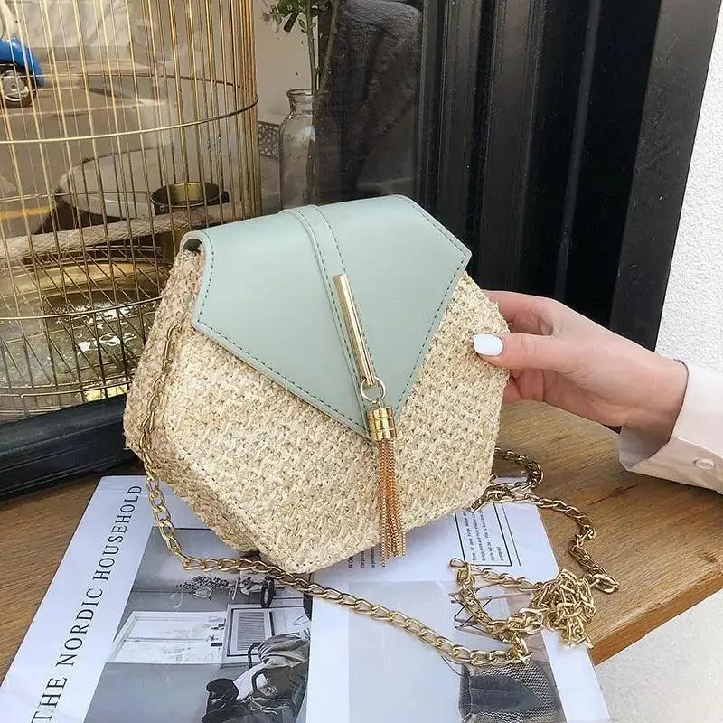 New Famous Mulit Style Straw leather Handba For Women And Girls  New Fashion Summer Bag Handmade Woven Beach Circle Shoulder Bag