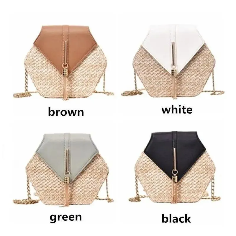 New Famous Mulit Style Straw leather Handba For Women And Girls  New Fashion Summer Bag Handmade Woven Beach Circle Shoulder Bag