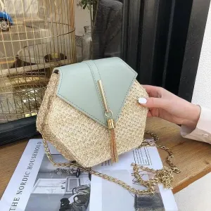 New Famous Mulit Style Straw leather Handba For Women And Girls  New Fashion Summer Bag Handmade Woven Beach Circle Shoulder Bag