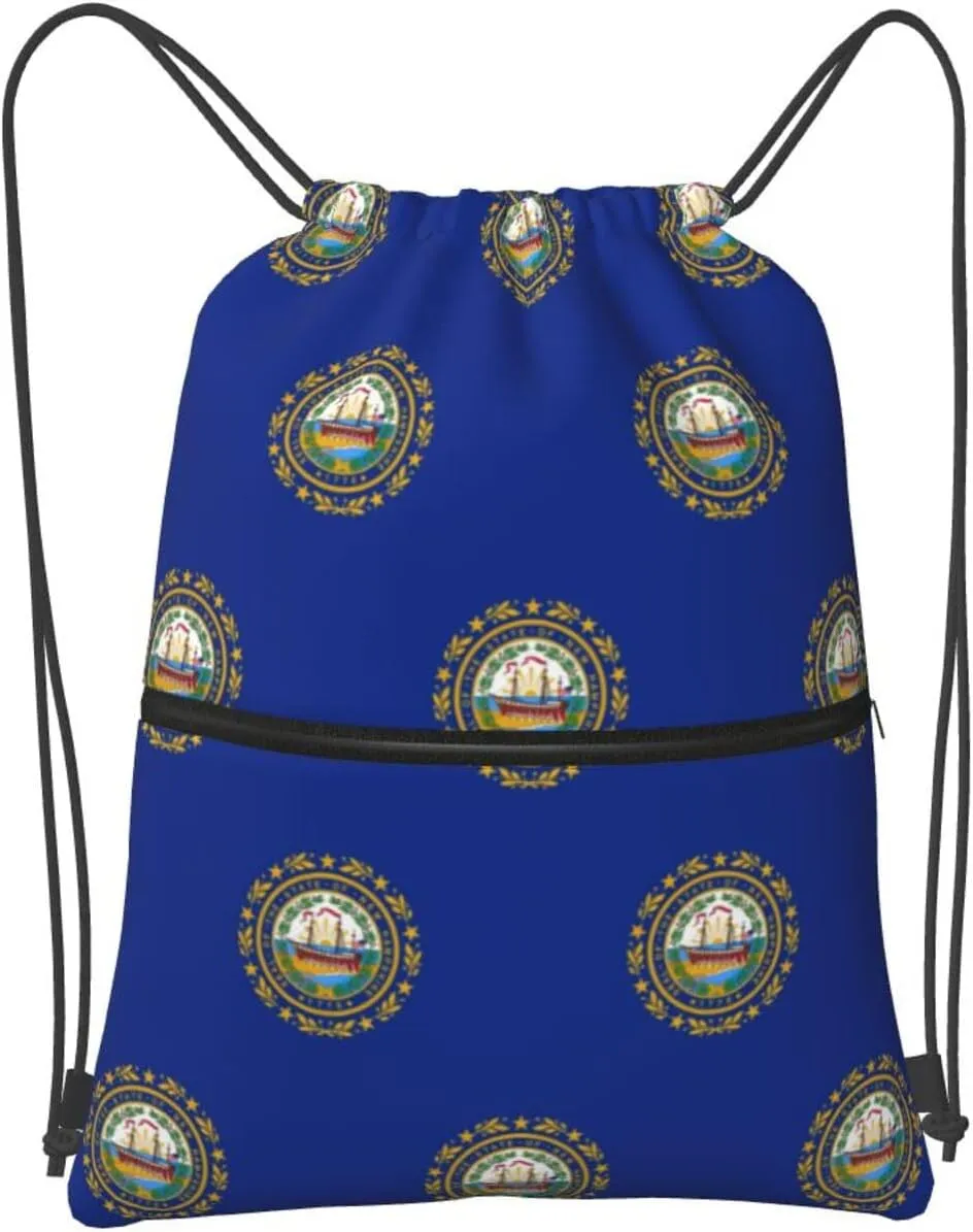 New Hampshire State Flag Drawstring Backpack Sports Gym Bag For Women Men Traveling