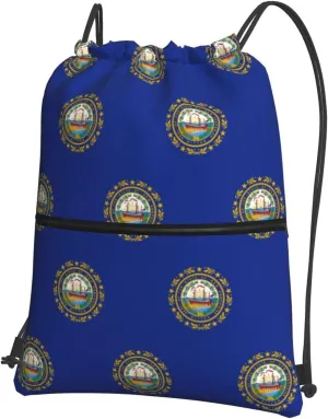New Hampshire State Flag Drawstring Backpack Sports Gym Bag For Women Men Traveling