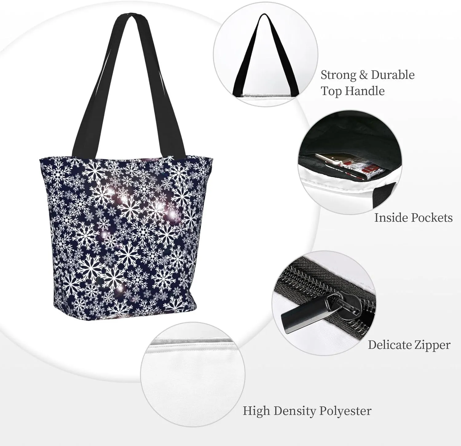 New Year Christmas Golden Openwork Shiny Snowflakes Tote Bag Women Reusable Shopping Bags Shoulder Bag