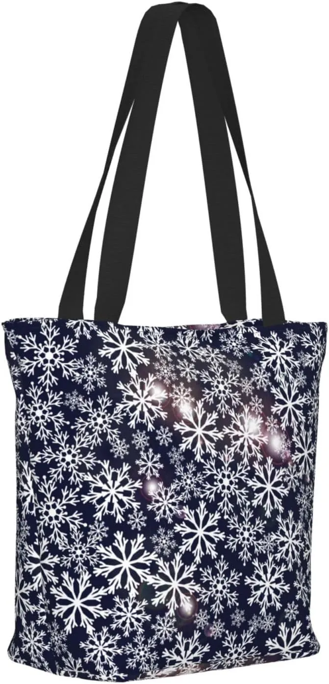 New Year Christmas Golden Openwork Shiny Snowflakes Tote Bag Women Reusable Shopping Bags Shoulder Bag