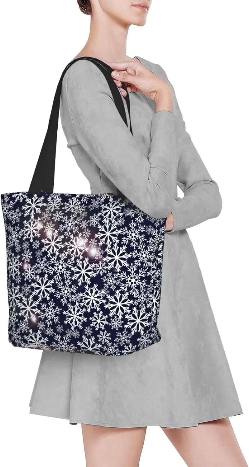 New Year Christmas Golden Openwork Shiny Snowflakes Tote Bag Women Reusable Shopping Bags Shoulder Bag