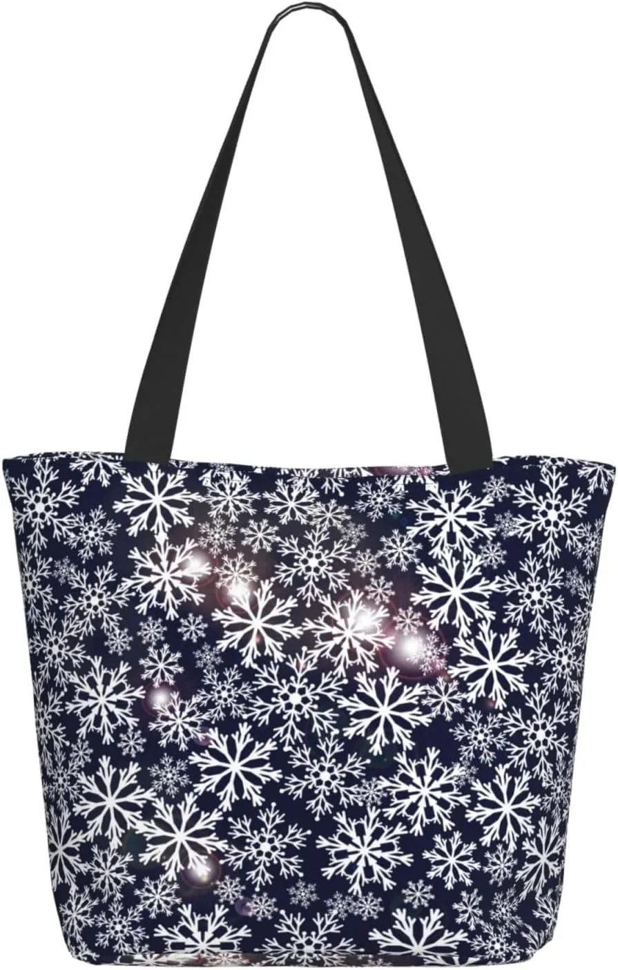 New Year Christmas Golden Openwork Shiny Snowflakes Tote Bag Women Reusable Shopping Bags Shoulder Bag