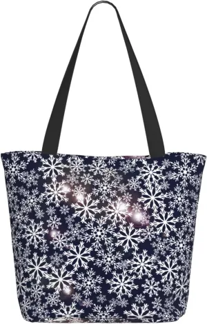 New Year Christmas Golden Openwork Shiny Snowflakes Tote Bag Women Reusable Shopping Bags Shoulder Bag