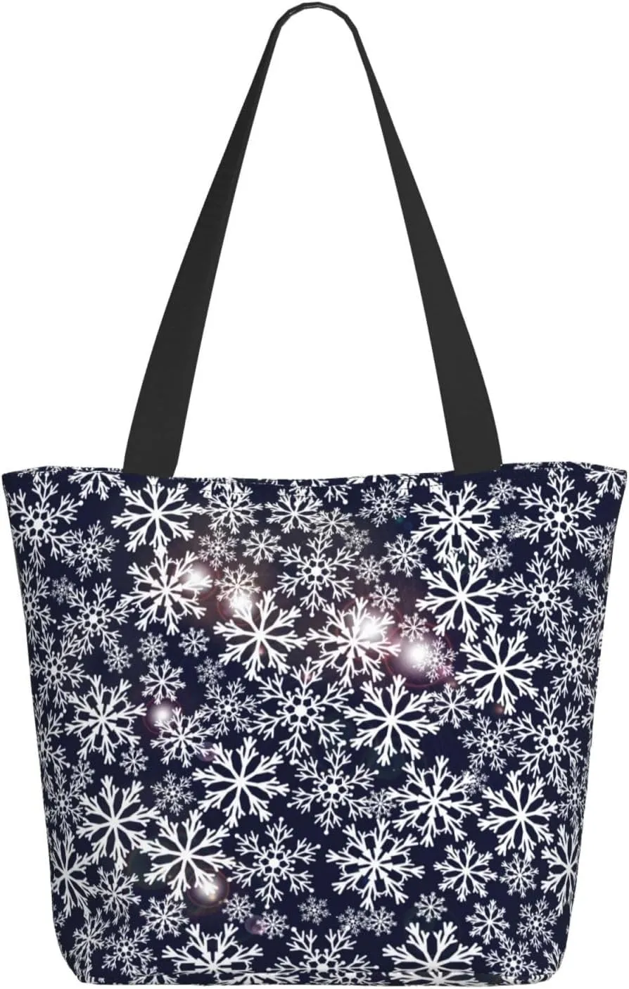 New Year Christmas Golden Openwork Shiny Snowflakes Tote Bag Women Reusable Shopping Bags Shoulder Bag