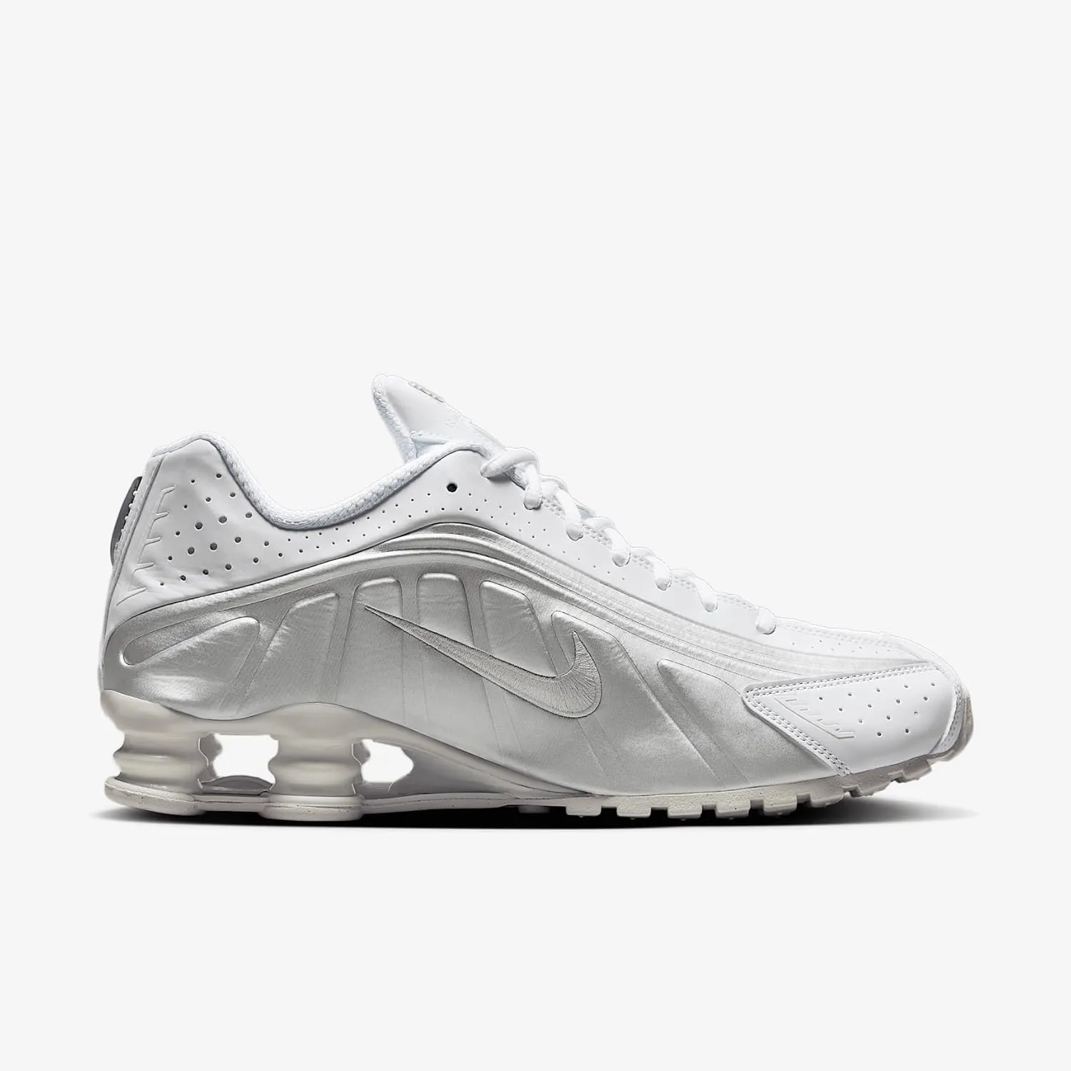 Nike Shox R4 Men's Shoes (HQ1988-101, White/White/Bright Crimson/Metallic Silver)