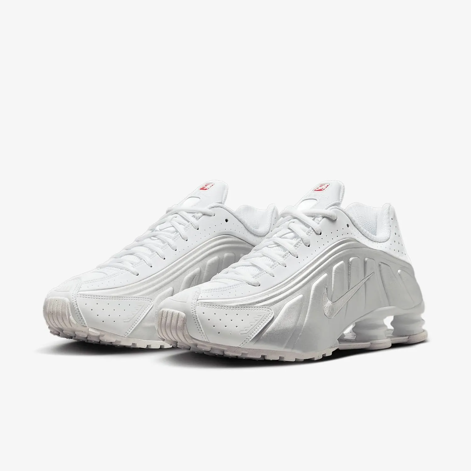 Nike Shox R4 Men's Shoes (HQ1988-101, White/White/Bright Crimson/Metallic Silver)