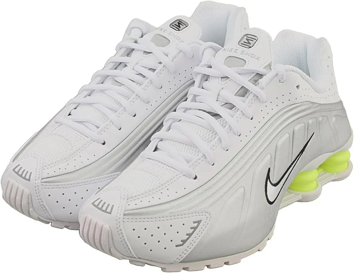 Nike Shox R4 Shoes (AR3565-102, White/Metallic Silver/Volt/White)