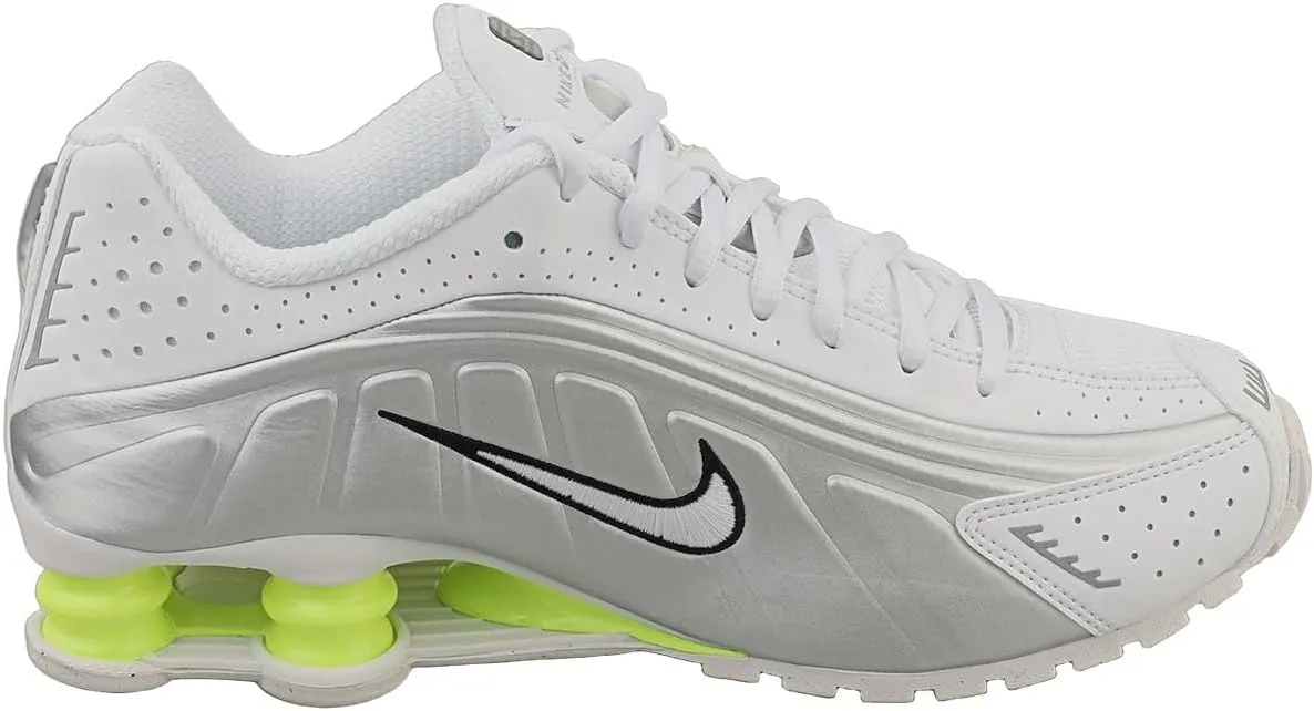Nike Shox R4 Shoes (AR3565-102, White/Metallic Silver/Volt/White)