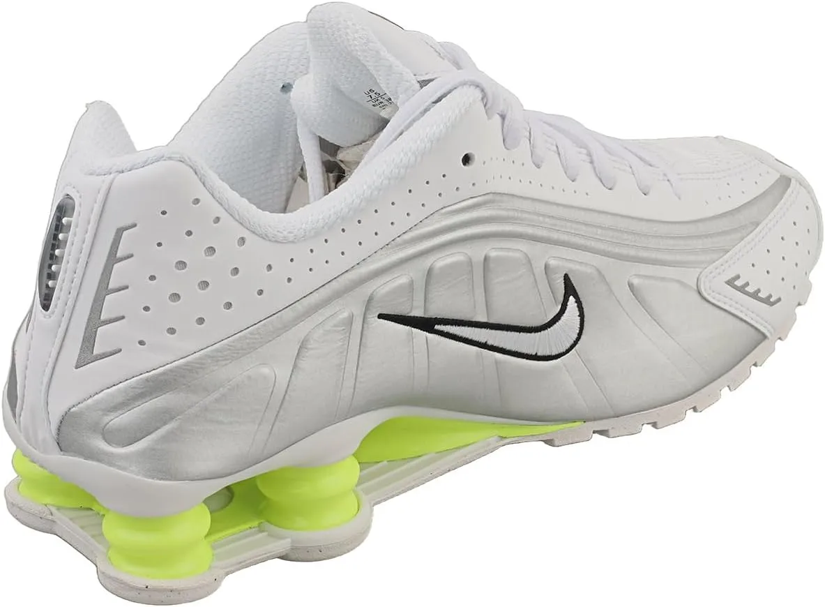 Nike Shox R4 Shoes (AR3565-102, White/Metallic Silver/Volt/White)