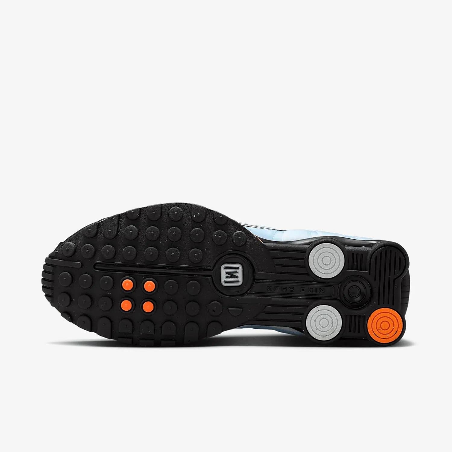 Nike Shox R4 Women's Shoes (AR3565-401, Blue Tint/Total Orange/Black/Metallic Silver)