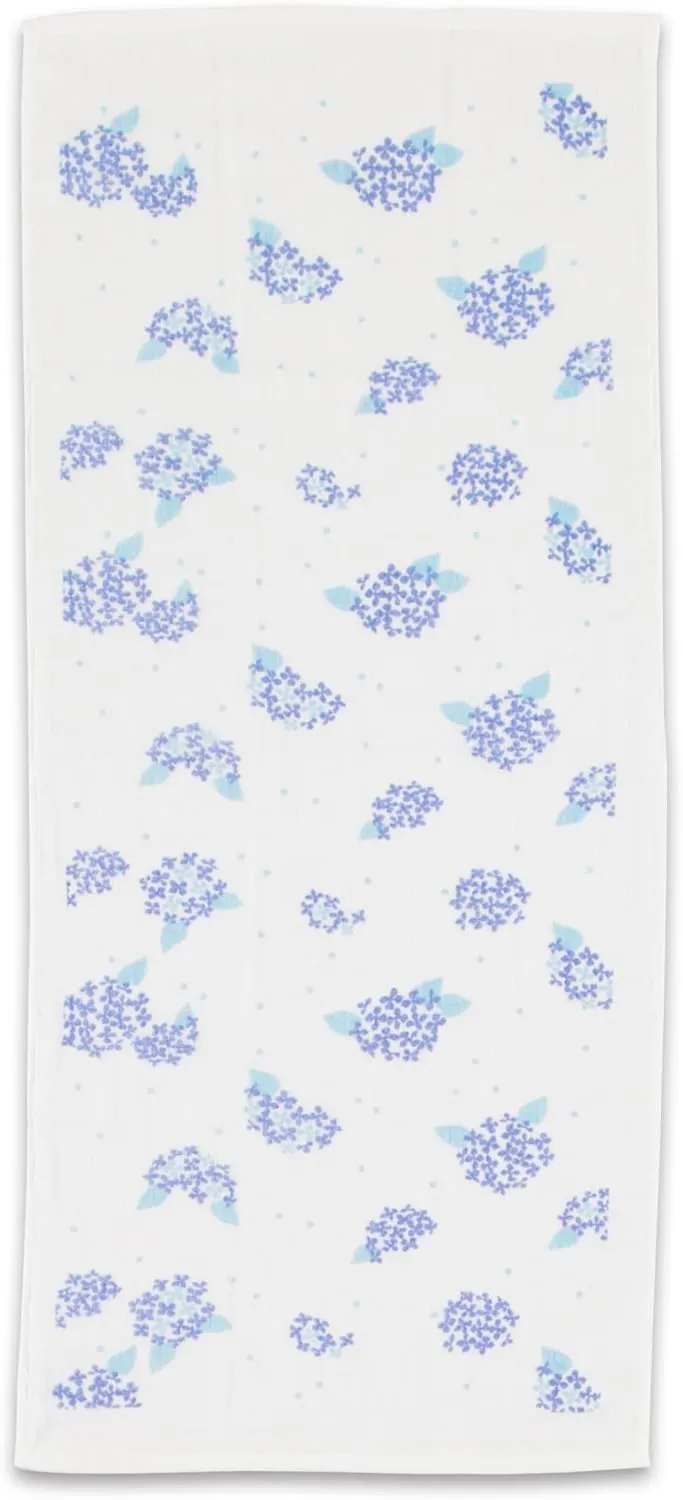 NOREN Japanese Hand Towel (Senshu Osaka Towel - Hydrangea) Cotton Towel/Made in Japan 100% Cotton/Quick Drying Absorbent Ultra Soft Thin/Japanese Pattern