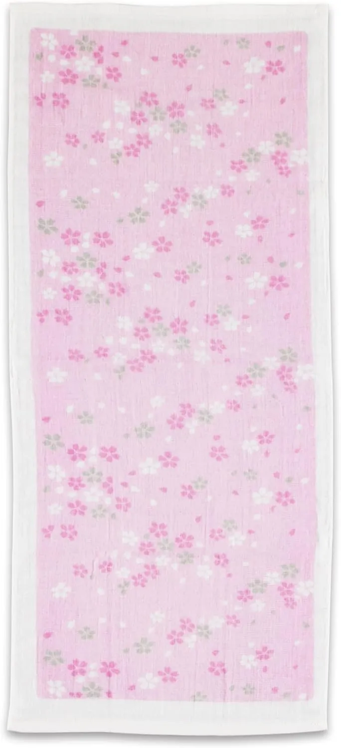NOREN Japanese Hand Towel (Senshu Osaka Towel - Sakura) Cotton Towel/Made in Japan 100% Cotton/Quick Drying Absorbent Ultra Soft Thin/Japanese Pattern