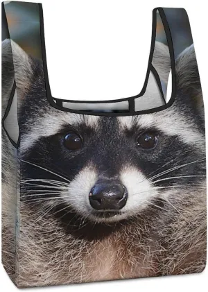 Northern Raccoon's Face Reusable Grocery Bags Shopping Bags with Handles Washable Folding Tote Bag for Women Men