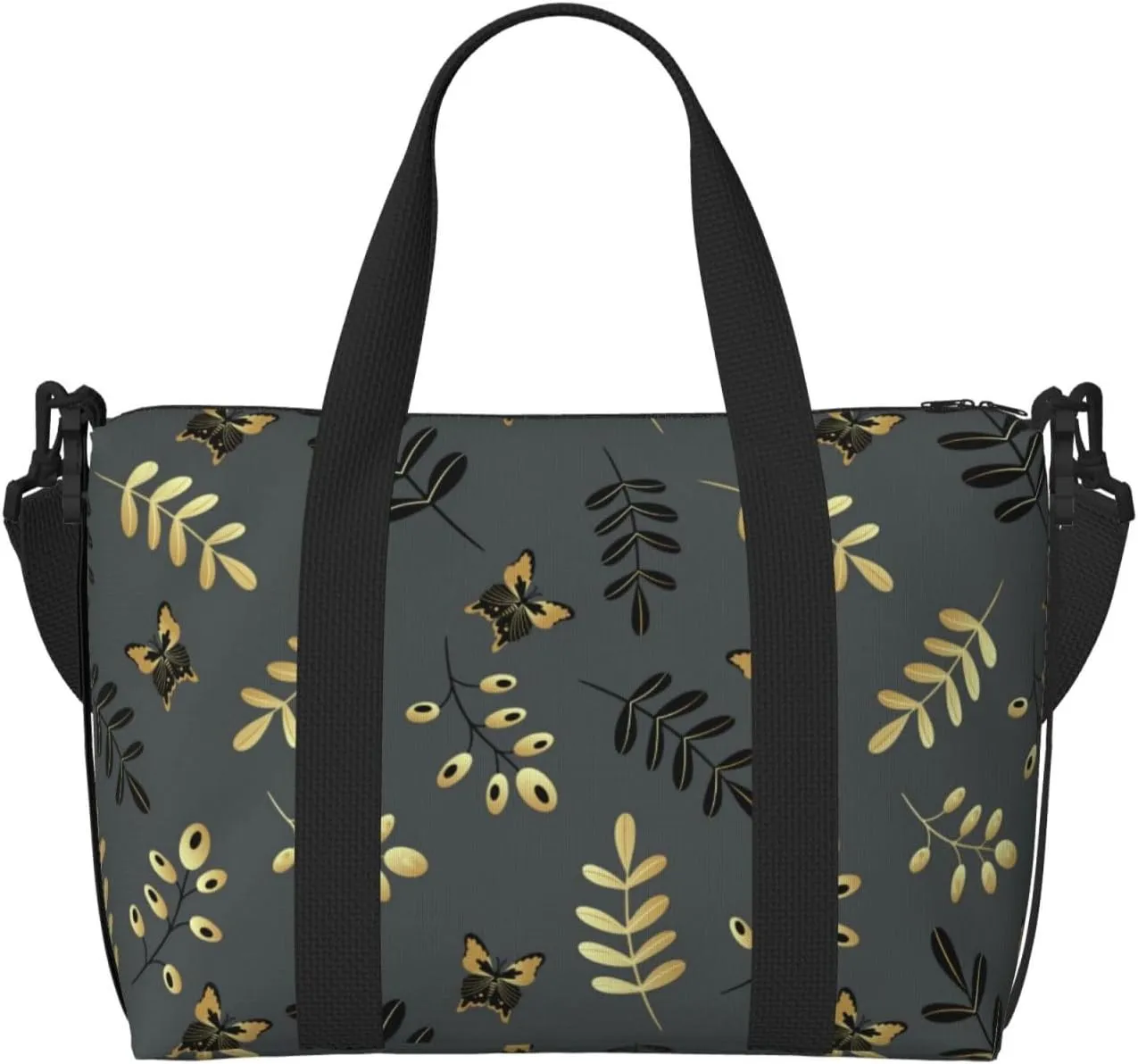 Novastar Laptop Tote Bag for Women Work - gold black butterflies twigs Overnight Weekender Bags for Women Travel, Gym Bag for Women Men, Personal Item Crossbody Travel Bags for Women Men Carry On