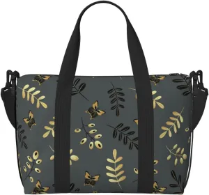Novastar Laptop Tote Bag for Women Work - gold black butterflies twigs Overnight Weekender Bags for Women Travel, Gym Bag for Women Men, Personal Item Crossbody Travel Bags for Women Men Carry On