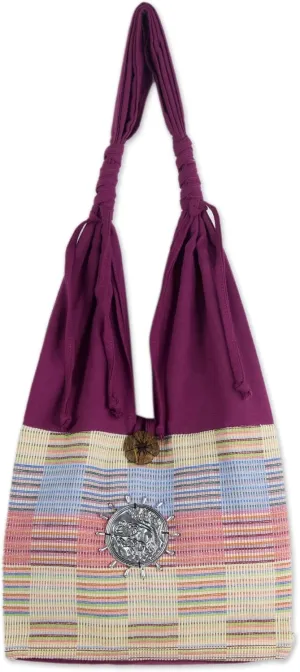 NOVICA Artisan handmade cotton handbag unique shoulder from thailand handbags pink patterned animal themed elephant ' siamese blush'