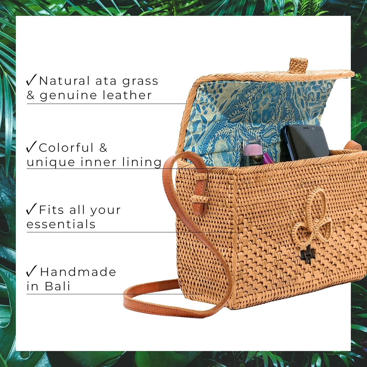 Novum Crafts Round Rattan Bag for Women - Handmade Ata Wicker Woven Purse - Circle, Square, Oval Brown Straw Boho Bags