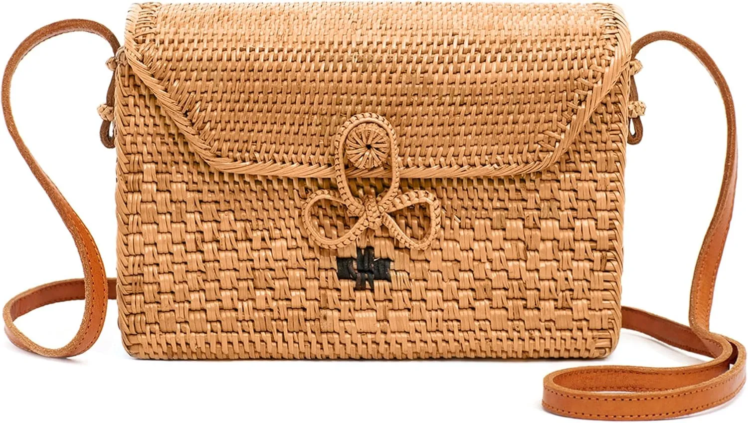 Novum Crafts Round Rattan Bag for Women - Handmade Ata Wicker Woven Purse - Circle, Square, Oval Brown Straw Boho Bags