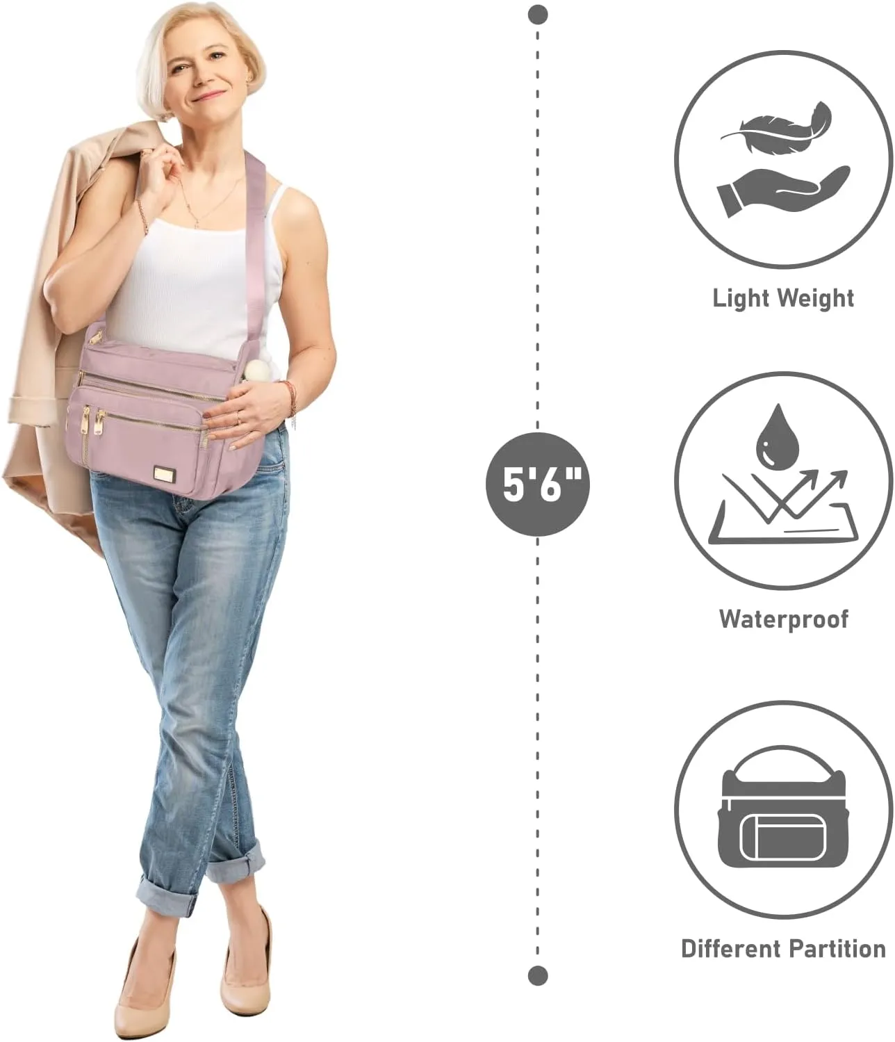 NPBAG Crossbody Bag for Women, Shoulder Purse Handbag Messenger Bag, Trendy Pocketbooks, Waterproof and Multi-Pockets