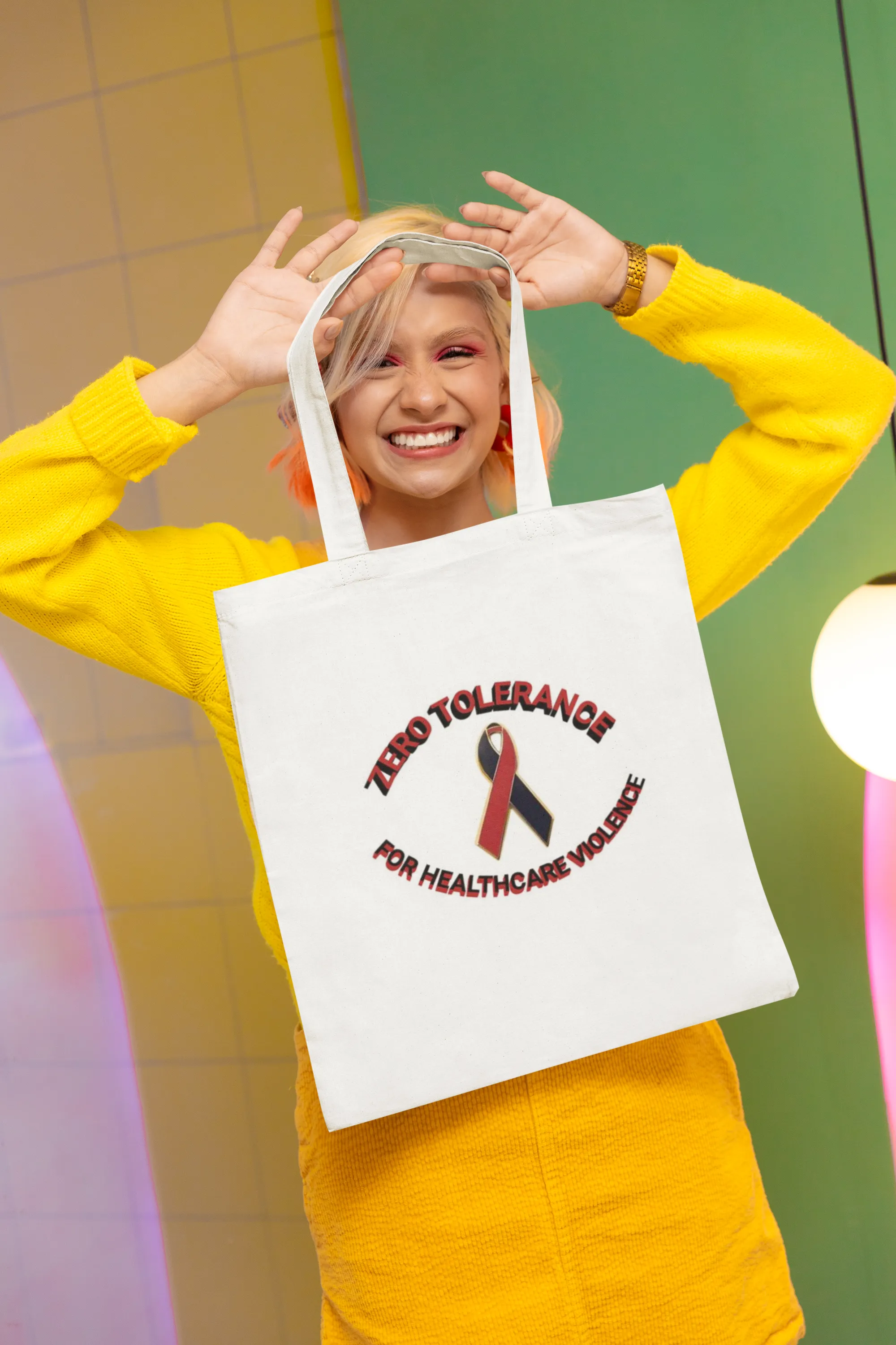 Nurse's Healthcare Violence Ribbon, Classic Tote Bag White