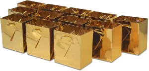 OccasionALL Mini Christmas Gift Bags with Handles, Gold Holiday Wrap, Birthdays, Weddings, Valentines, Party Favors, Shopping Bulk, 4x2.75x4.5 12 Pack