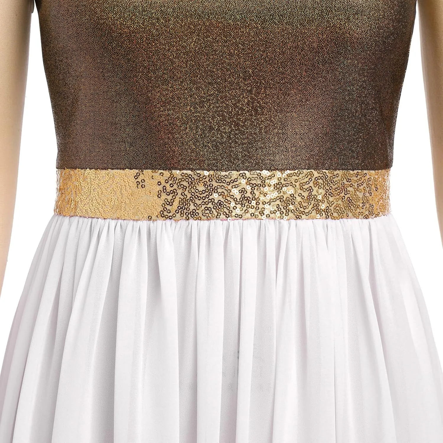 ODASDO Women's Asymmetrical Overlays Dresses Metallic Color Block Praise Lyrical Dance Dress Tunic Irregular Hem Dancewear