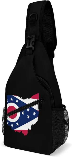 Ohio Map Flag Fashion Sling Bag Shoulder Chest Crossbody Bags Backpack Travel Hiking