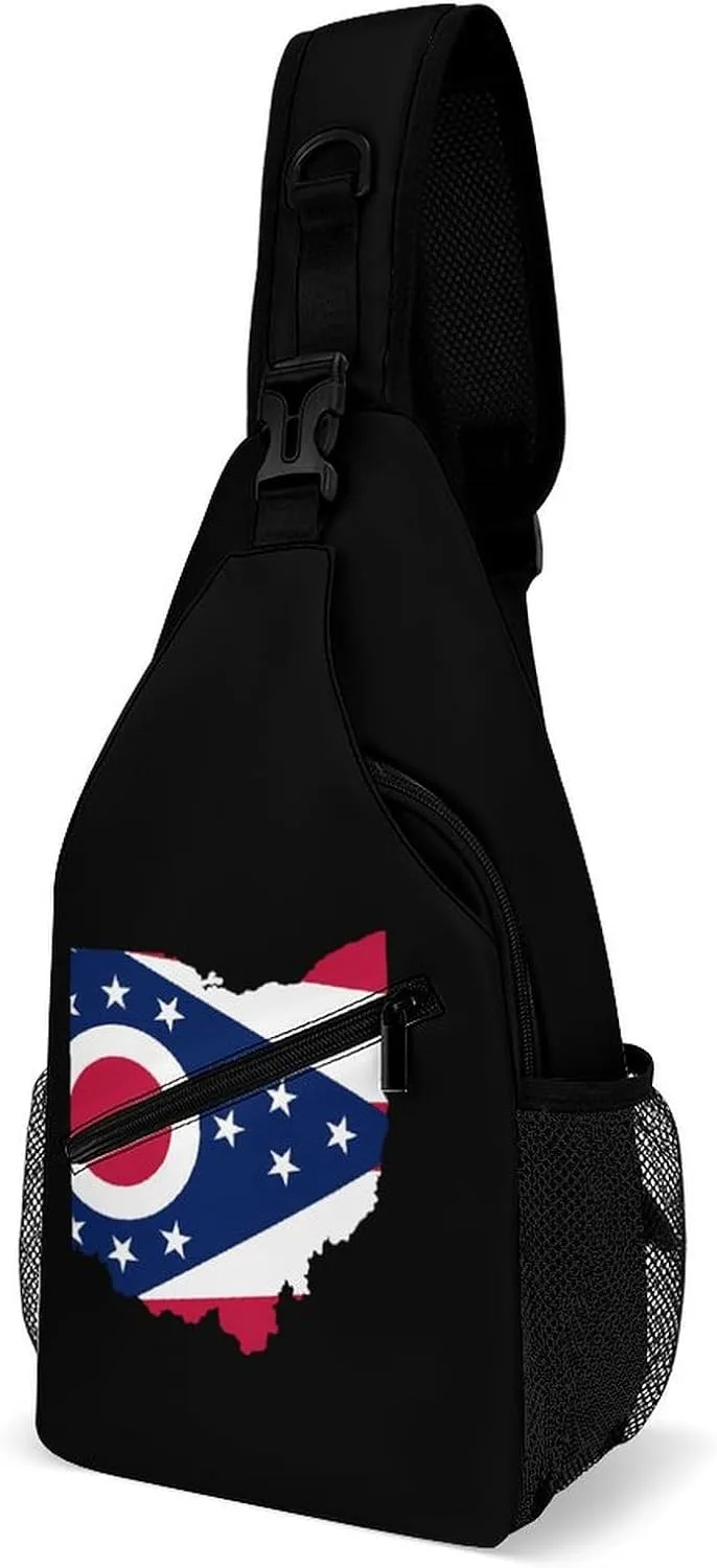 Ohio Map Flag Fashion Sling Bag Shoulder Chest Crossbody Bags Backpack Travel Hiking