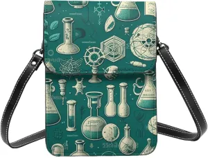Old chemistry laboratory Science green Leather Small Crossbody Bags for Women Cell Phone Bag Wallet Purses with Adjustable Strap