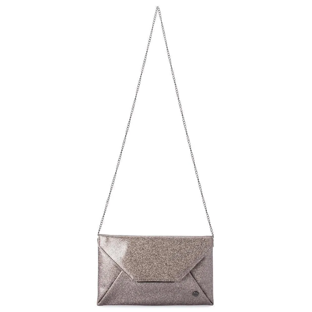 Olga Berg  Tash  Soft Glitter Clutch in Pewter