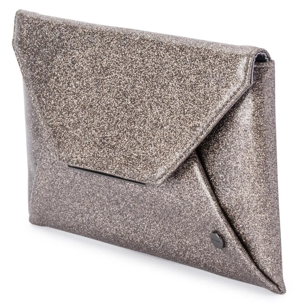 Olga Berg  Tash  Soft Glitter Clutch in Pewter