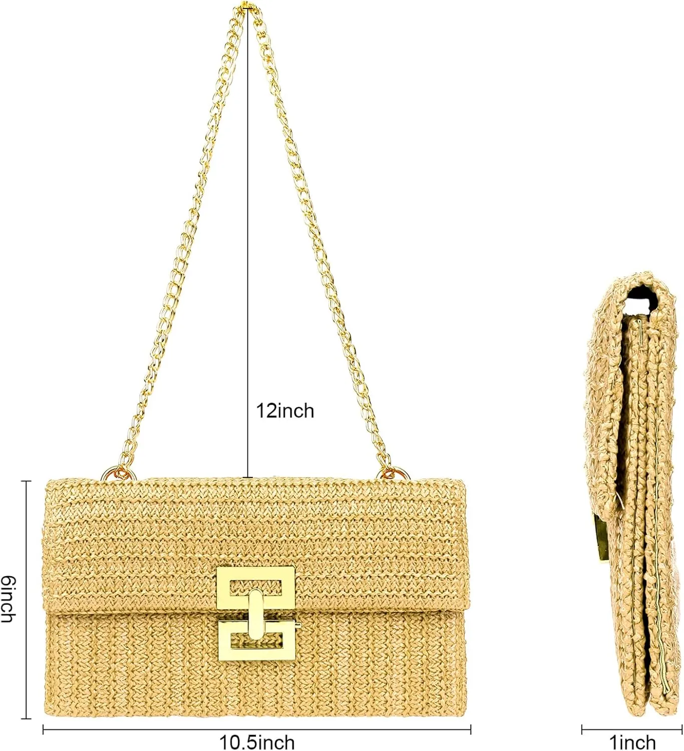 Ondder Women's Straw Woven Shoulder Bag Straw Clutch Purse Woven Beach Bag Crossbody Raffia Shoulder Bag for Women