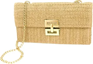 Ondder Women's Straw Woven Shoulder Bag Straw Clutch Purse Woven Beach Bag Crossbody Raffia Shoulder Bag for Women
