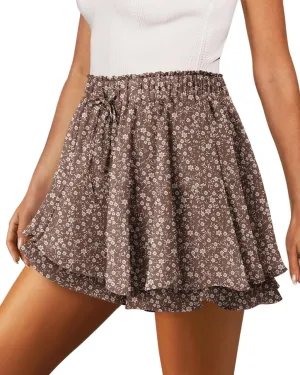 onlypuff Flowy Shorts for Women Chiffon Ruffle Skorts Mini Skirts for Teen Girls