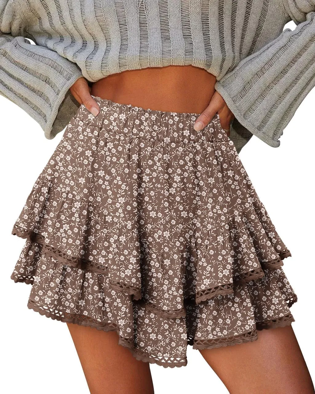 onlypuff Flowy Shorts for Women Ruffle Skorts Mini Skirts High Waisted Teen Gilrs Tennis Skort Summer Shorts