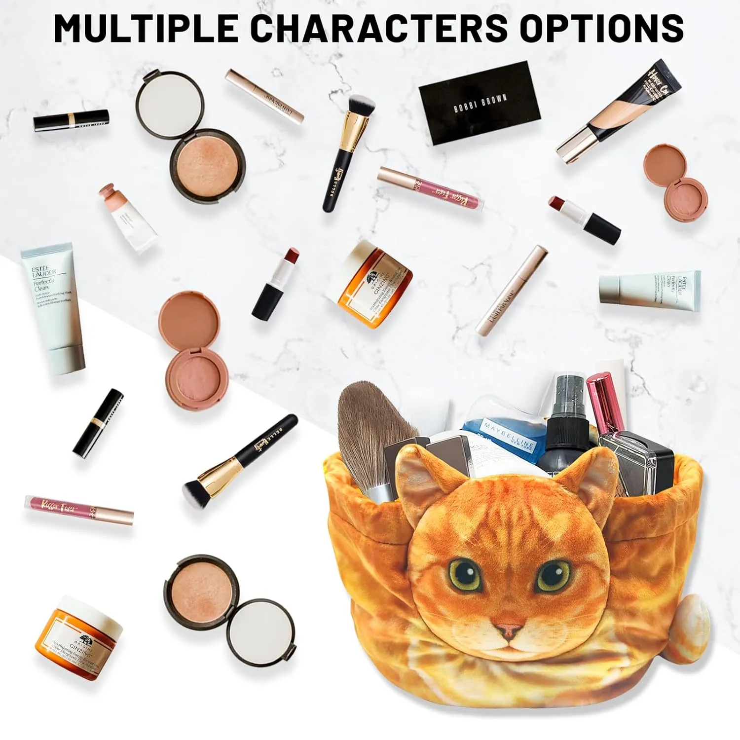 Openhaha Drawstring Travel Organizer, Cosmetic Pouch - Cat Gift for Women, Lay Flat Makeup Bag Gifts for Cat Lovers (2-Pack)