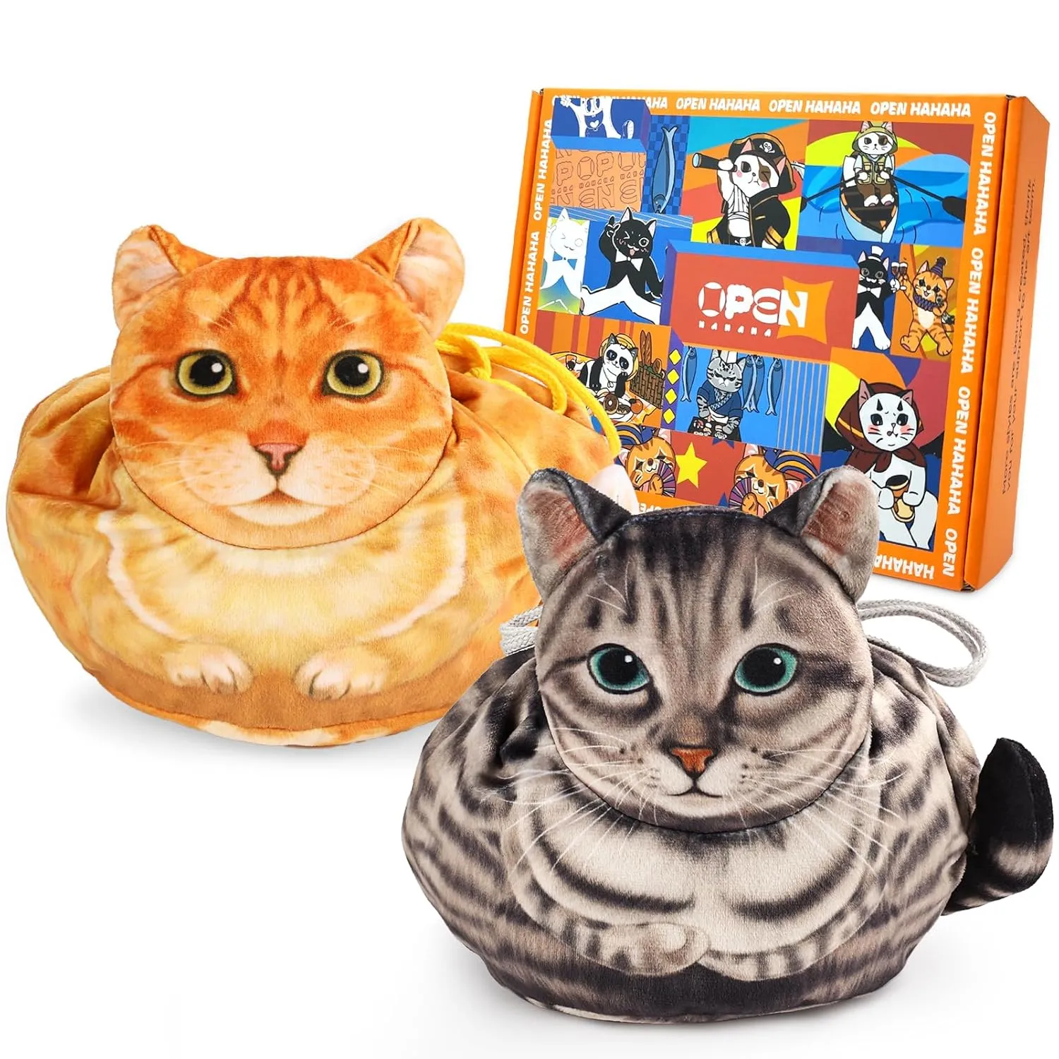 Openhaha Drawstring Travel Organizer, Cosmetic Pouch - Cat Gift for Women, Lay Flat Makeup Bag Gifts for Cat Lovers (2-Pack)