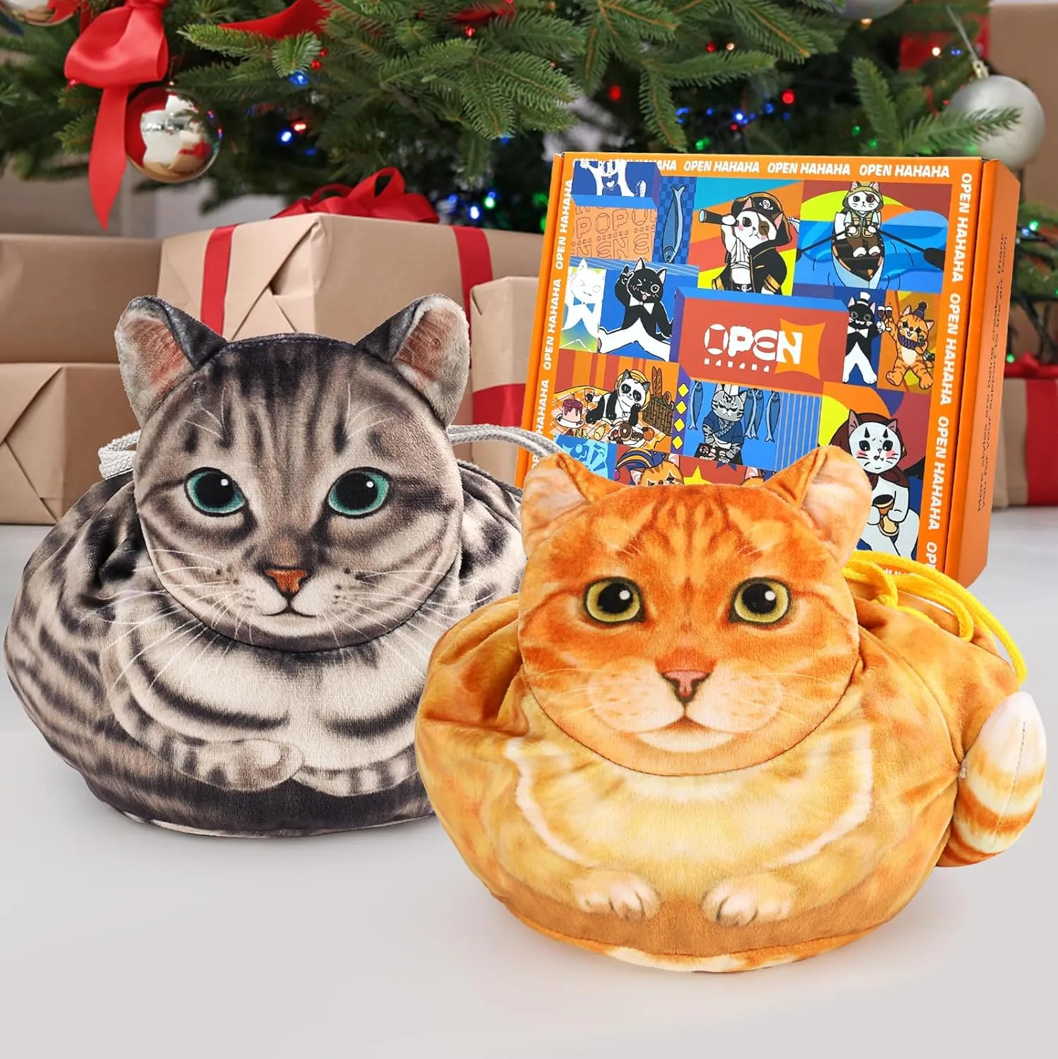 Openhaha Drawstring Travel Organizer, Cosmetic Pouch - Cat Gift for Women, Lay Flat Makeup Bag Gifts for Cat Lovers (2-Pack)