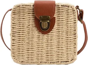 Orgonite Straw Tote Bag Woven Handbag Rattan Wicker Shoulder Crossbody Bag Imitation Bamboo Handle for Women Summer Beach