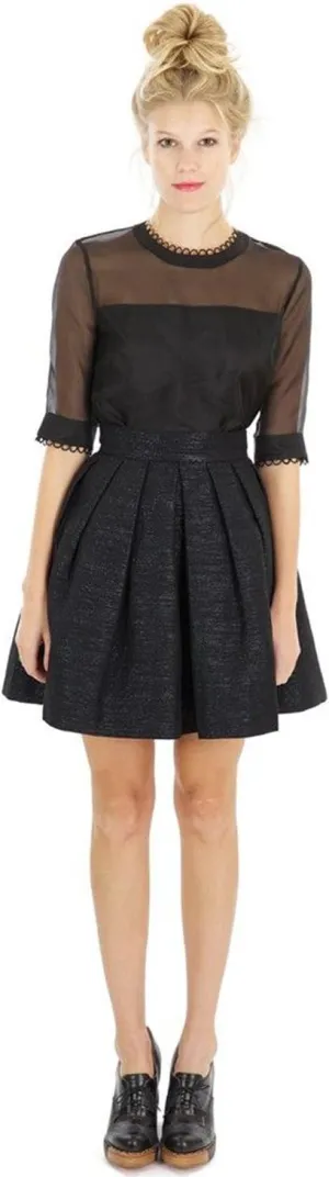 Orla Kiely Black Sparkle Ottoman Pleated Skirt, Size 2 US / 6 UK