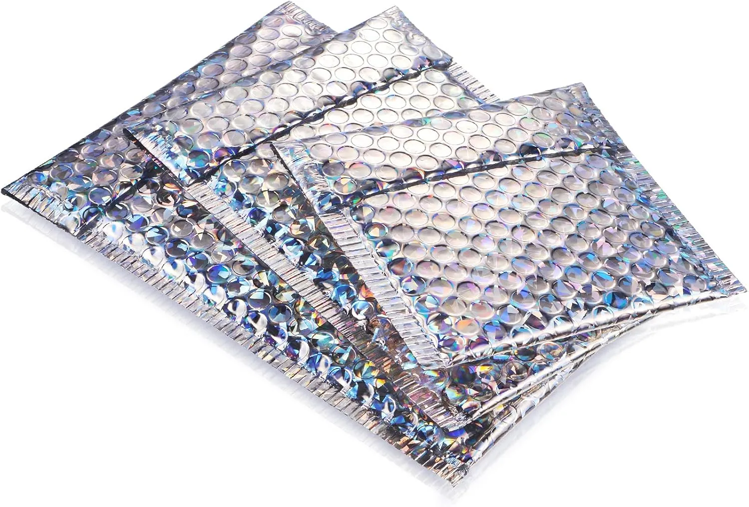 Outus 50 Pieces Metallic Padded Bubble Mailers Delivery Poly Mailers Foil Glitter Padded Envelopes Adhesive Seal Closure Envelopes Delivery Bags for Mailing Packing(Glitter Silver)