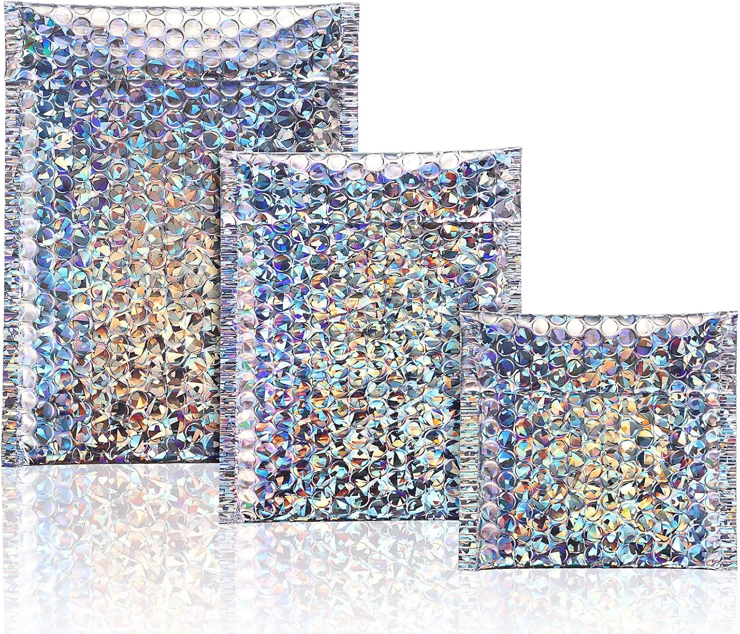 Outus 50 Pieces Metallic Padded Bubble Mailers Delivery Poly Mailers Foil Glitter Padded Envelopes Adhesive Seal Closure Envelopes Delivery Bags for Mailing Packing(Glitter Silver)
