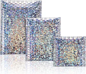Outus 50 Pieces Metallic Padded Bubble Mailers Delivery Poly Mailers Foil Glitter Padded Envelopes Adhesive Seal Closure Envelopes Delivery Bags for Mailing Packing(Glitter Silver)