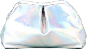 Oweisong Soft Leather Clutch Purse for Women Silver Cloud Evening Handbag Ruched Dumpling Bag for Vacation Party